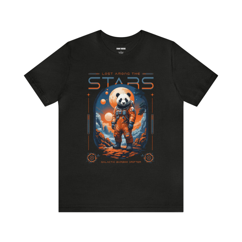 Panda Astronaut Lost Among Stars T-Shirt in Black Heather