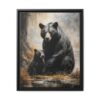 black bear and cub pastel wilderness framed canvas