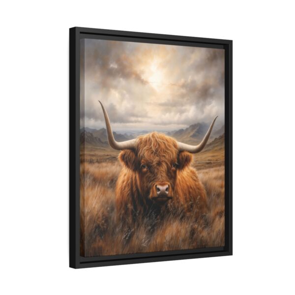 resting highland cow pastel wilderness framed canvas