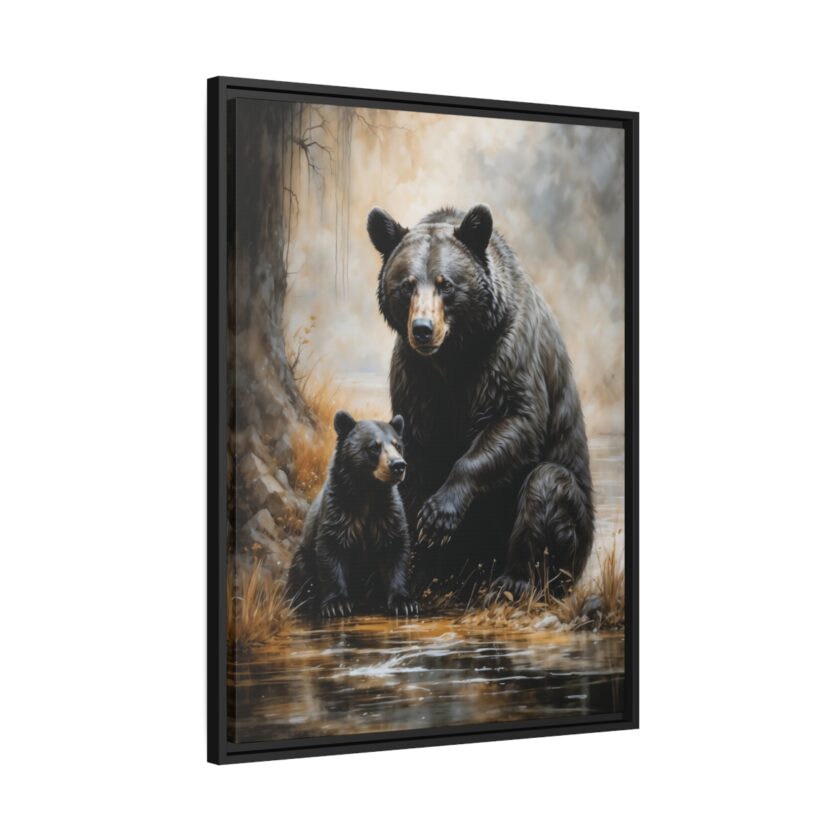 black bear and cub pastel wilderness framed canvas