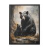 black bear and cub pastel wilderness framed canvas