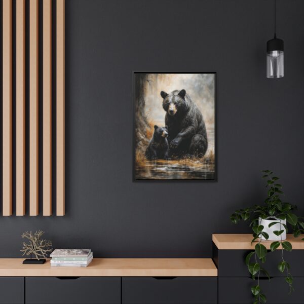 black bear and cub pastel wilderness framed canvas